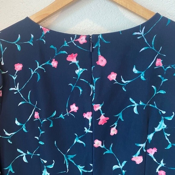 David Meister Navy Pink Floral Midi Length Shift Dress - Size 10 - EUC - Picture 7 of 7